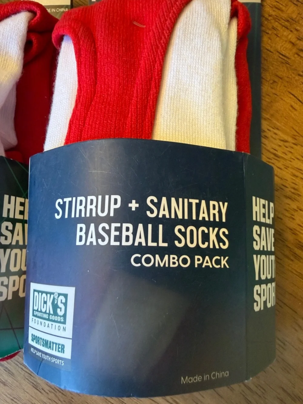 DSG Red and White Stirrup + Sanitary Baseball Socks Combo Pack Youth 13K-4Y (2)